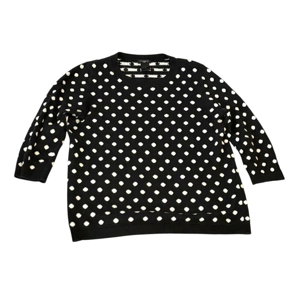 Ann Taylor Black/White Polka Dot Sweater - LP - 3/4 Length Sleeve Pullover